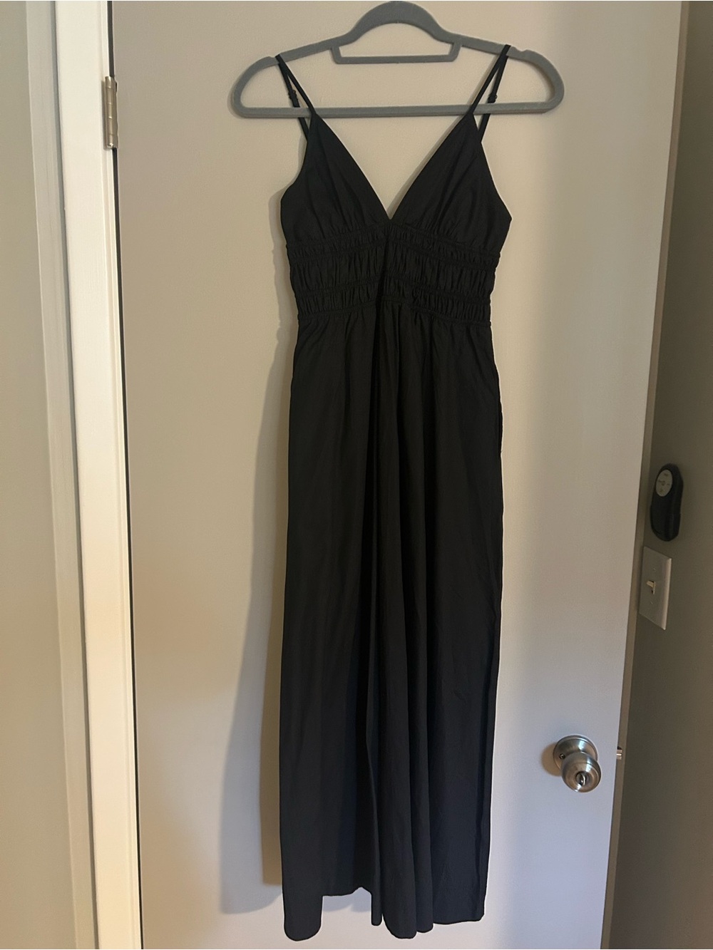 HYFVE Black V-Neck Maxi Dress with Smocked Waist